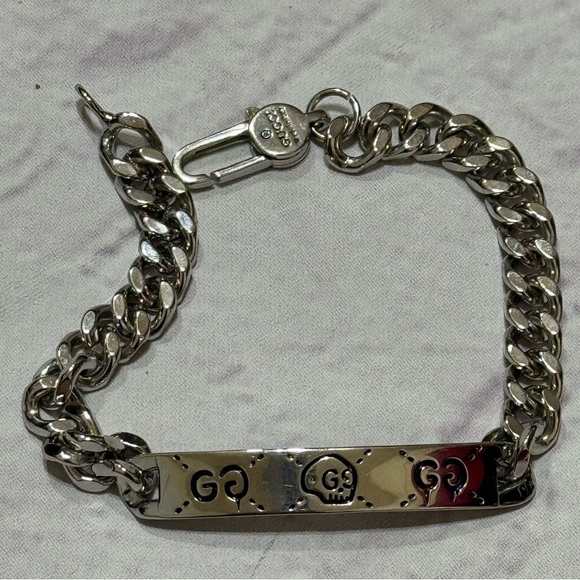 GUCCIGHOST CHAIN ID LINK BRACELET 20cm .925 Sterling Silver Men’s & Women’s EUC - Picture 1 of 16